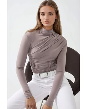 Hoogste Kraag Drapé Detail Blouse