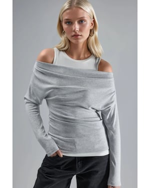 Zachte Touch Ronde Hals Lange Mouw Dubbele Laag Gebreide Blouse