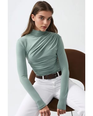 Hoge Col Drapeer Detail Blouse