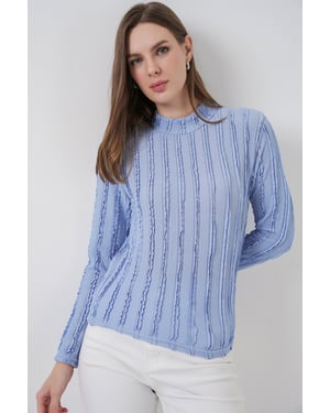 Gestructureerde Slim Fit Halflange Turtleneck Blouse