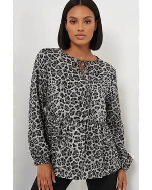 Geprinte Sifon Lange Mouwen Blouse met Binddetails
