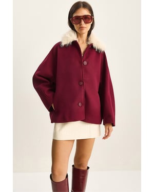Oversized Pluche Jas met Bontkraag