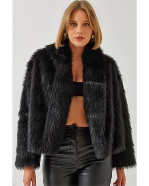 Faux Bont Cropped Open Kraag Jas