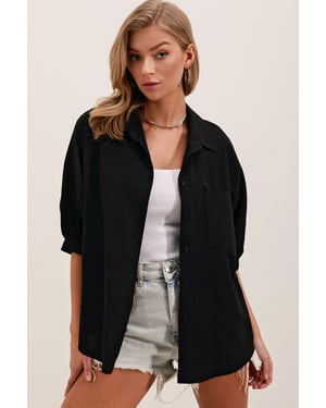Losse Pasvorm Poplin Shirt met Pocket