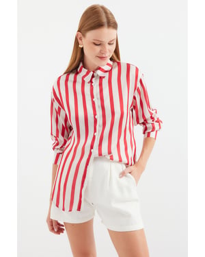 Satin Lange Mouw Knop-Up Shirt