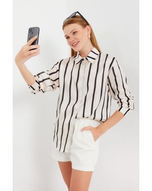 Satin Lange Mouw Knop-Up Shirt