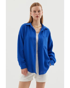 Linnen Gemixt Shirt met Knopen Sluiting