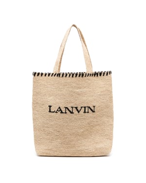 Geborduurde raffia draagtas met logo