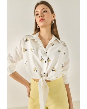 Geborduurd Poplin Shirt met Knopsluiting