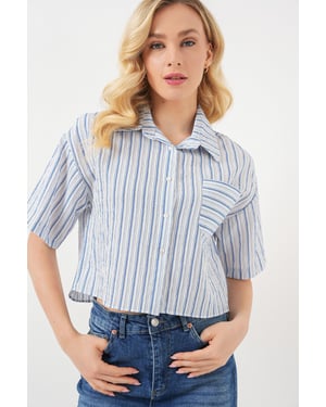 Gestreept Crop Shirt met Pocket