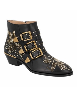 Chloé dames Susanna korte laarzen in zwart leer met gouden studs