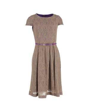 Max Mara Ceintuur Midi-jurk van Kanten in Bruin Polyester