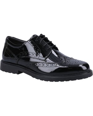 Hush Puppies Verity Leren Damesschoenen Met Lakleren Zwarte Brogues.