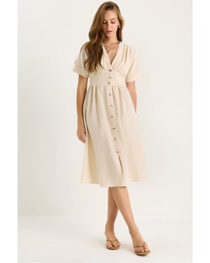 V-hals Knop Midi Shirtjurk