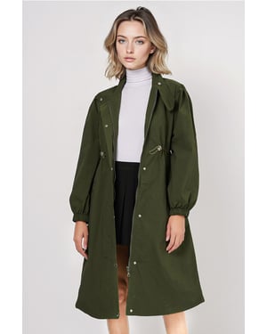 Lange Gevoerde Trenchcoat met Omgeslagen Kraag