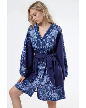 Gestrikt Mini-Jurk met V-hals in Paisley