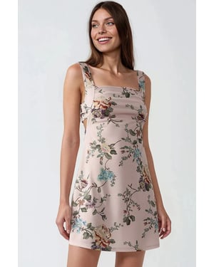 Geprinte Bodycon Mini Jurk met Vierkante Kraag