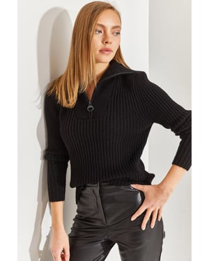 Textured Knitwear Trui met Ritskraag