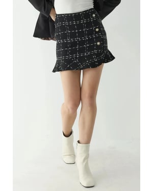 Geverfde Minirok van Tweed met Knopdetails