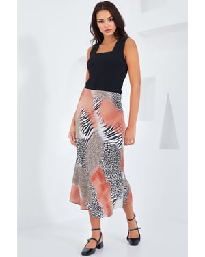 Satin A-Lijn Elastische Taille Midi Rok