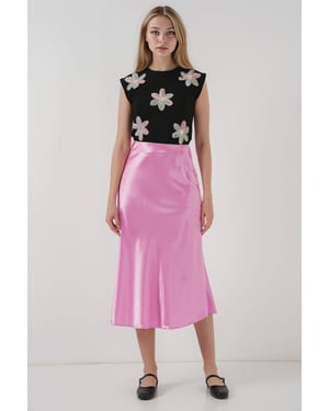 Satijnen A-Lijn Midi Rok met Elastische Taille