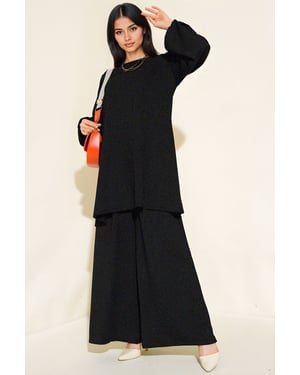 Textured Lange Mouwen Tuniek en Brede Pantalon Set