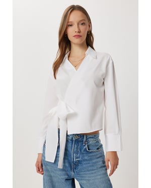 Double Breasted Poplin Blouse met Strikdetail