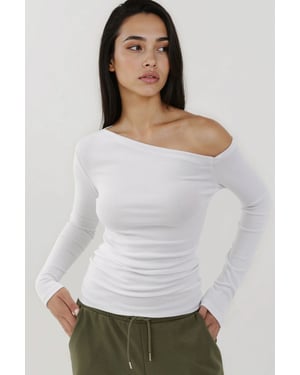 Asymmetrische Kraag Slim Fit Lange Mouwen Top