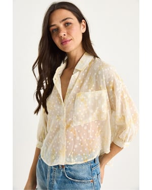 Bloemige Jacquard Korte Mouw Knopshirt met Zak