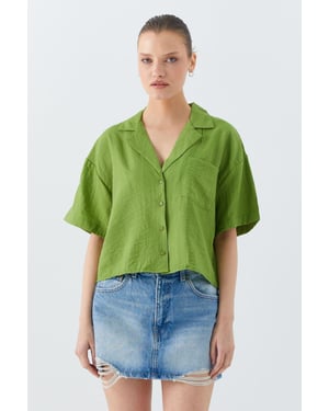 Losse Fit Knop-Up Crop Shirt met Zak