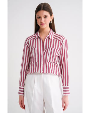Gestreepte Poplin Shirt met Zak