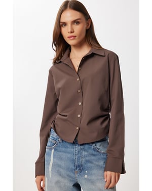 Aansluitende Poplin Shirt met Rimpel Detail