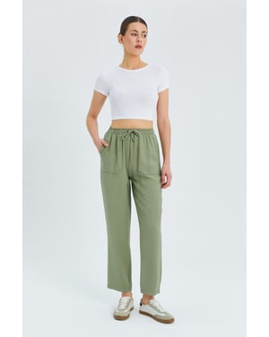 Hoge Taille Wortel Style Broek met Touwsluiting
