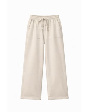 Hoge taille rechte pijpen katoenen broek met striksluiting