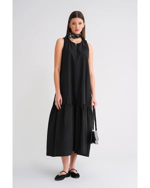 Maxi-jurk met Kraag en Rimpeldetails