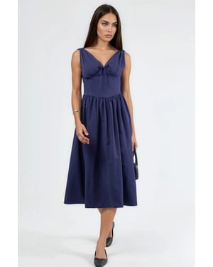 V-hals Midi-jurk met Strikdetail