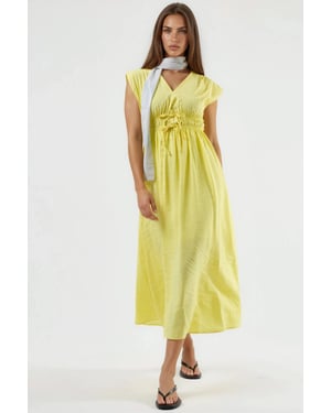 V-hals Midi-jurk met Strikdetail