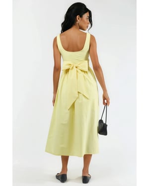 Vierkante Hals Midi Jurk met Strikdetail