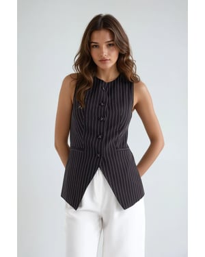 Gestreepte Crew Neck Knoploze Vest