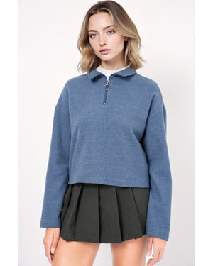 Relaxed Fit Crop Trui met Ritskraag