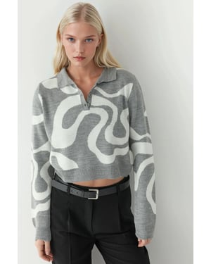 Polo Kraag Jacquard Gebreid Trui