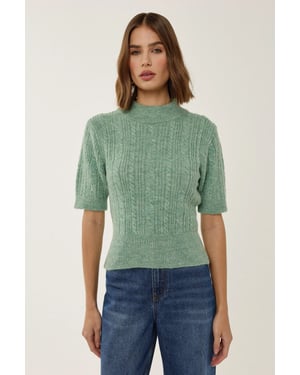 Korte Mouw Halve Turtleneck Haar Vlecht Gebreid Trui