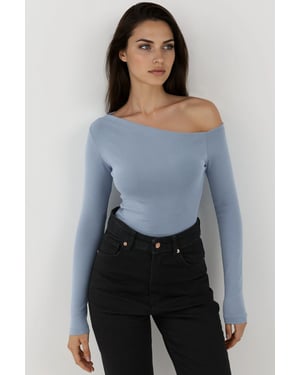 Asymmetrische Kraag Slim Fit Lange Mouwen Top