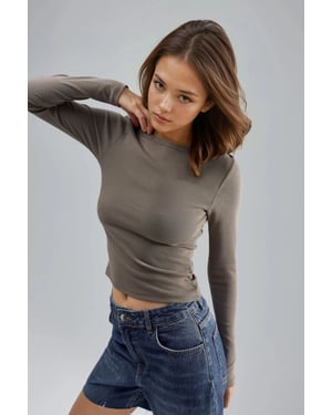 Slim Fit Geribbelde Bootneck Blouse