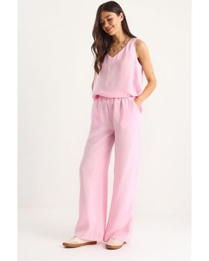V-hals Katoenen Blouse-Broek Twee-Piece Set