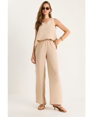 V-hals Katoenen Blouse-Broek Twee-Piece Set