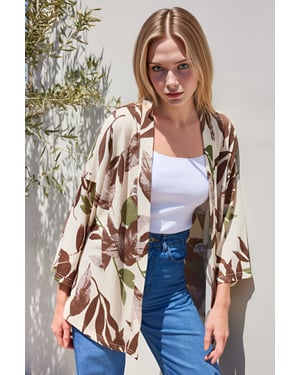 Textured Losse Fit Schouderkraag Kimono