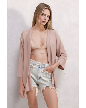 Textured Loose Fit Sjaalkraag Kimono