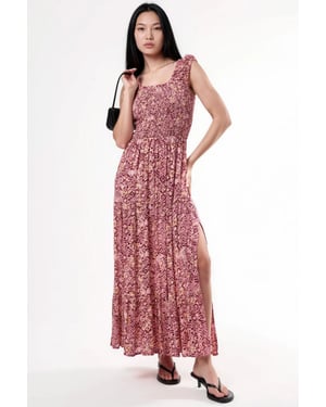 Paisley Print Maxi Jurk met Vierkante Kraag