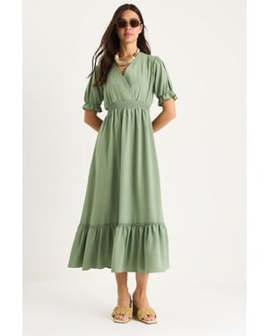 V-hals Midi-jurk met Strik